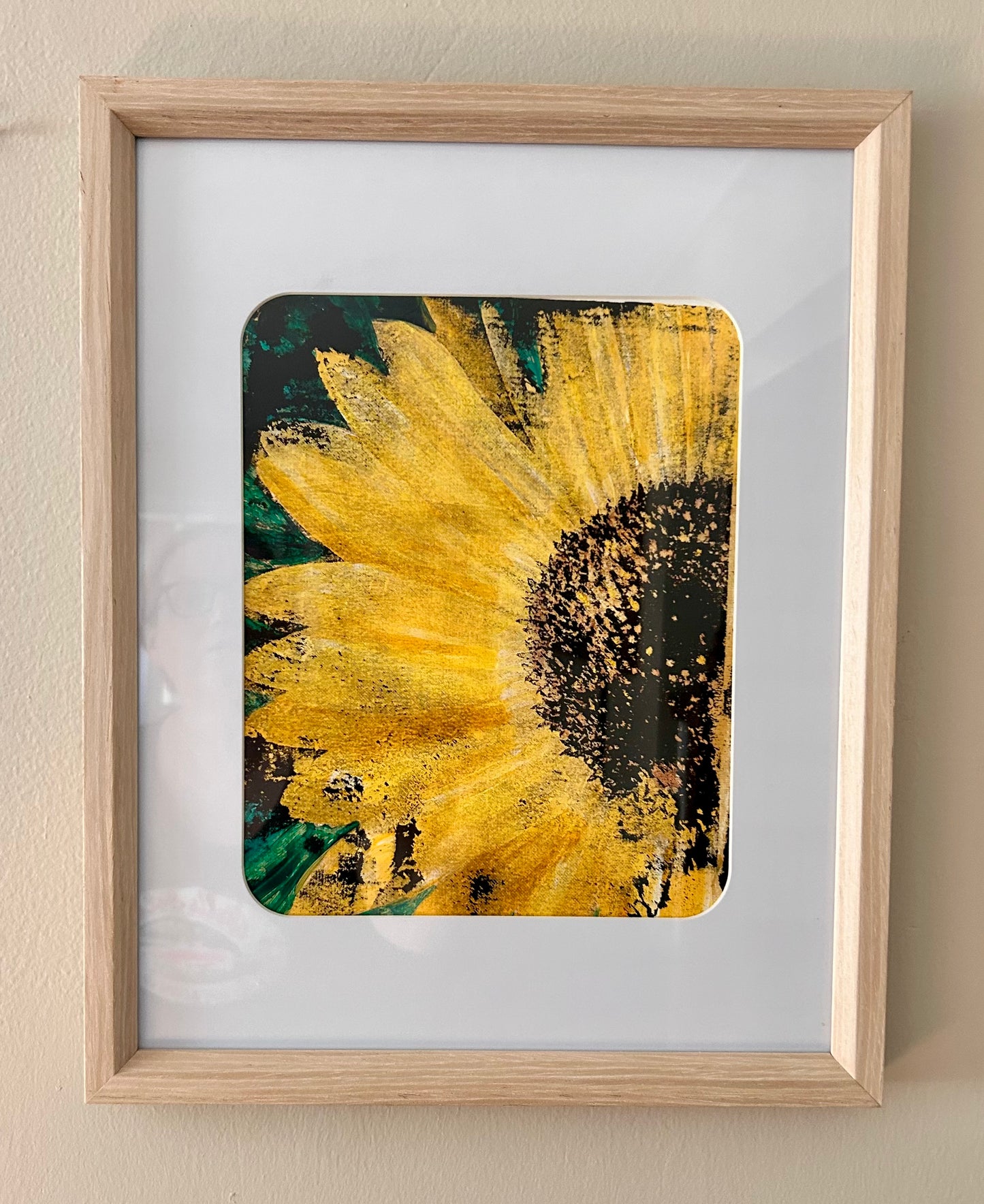 Sunflower Framed Original 8x10 Gelli Print