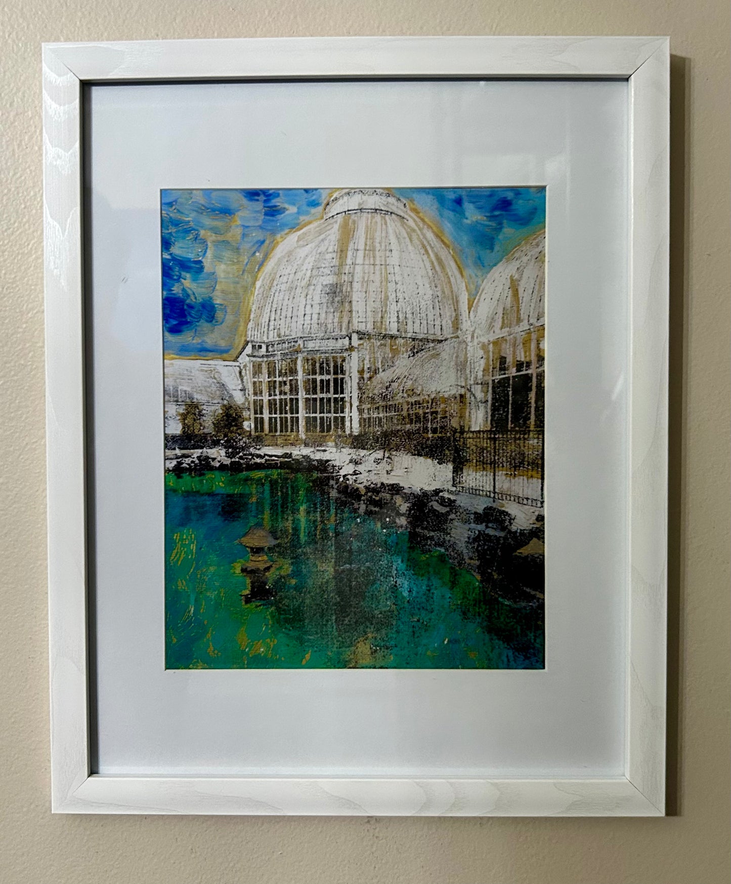 Belle Isle Conservatory, Detroit MI - 8x10 Framed Gelli Print (not original)