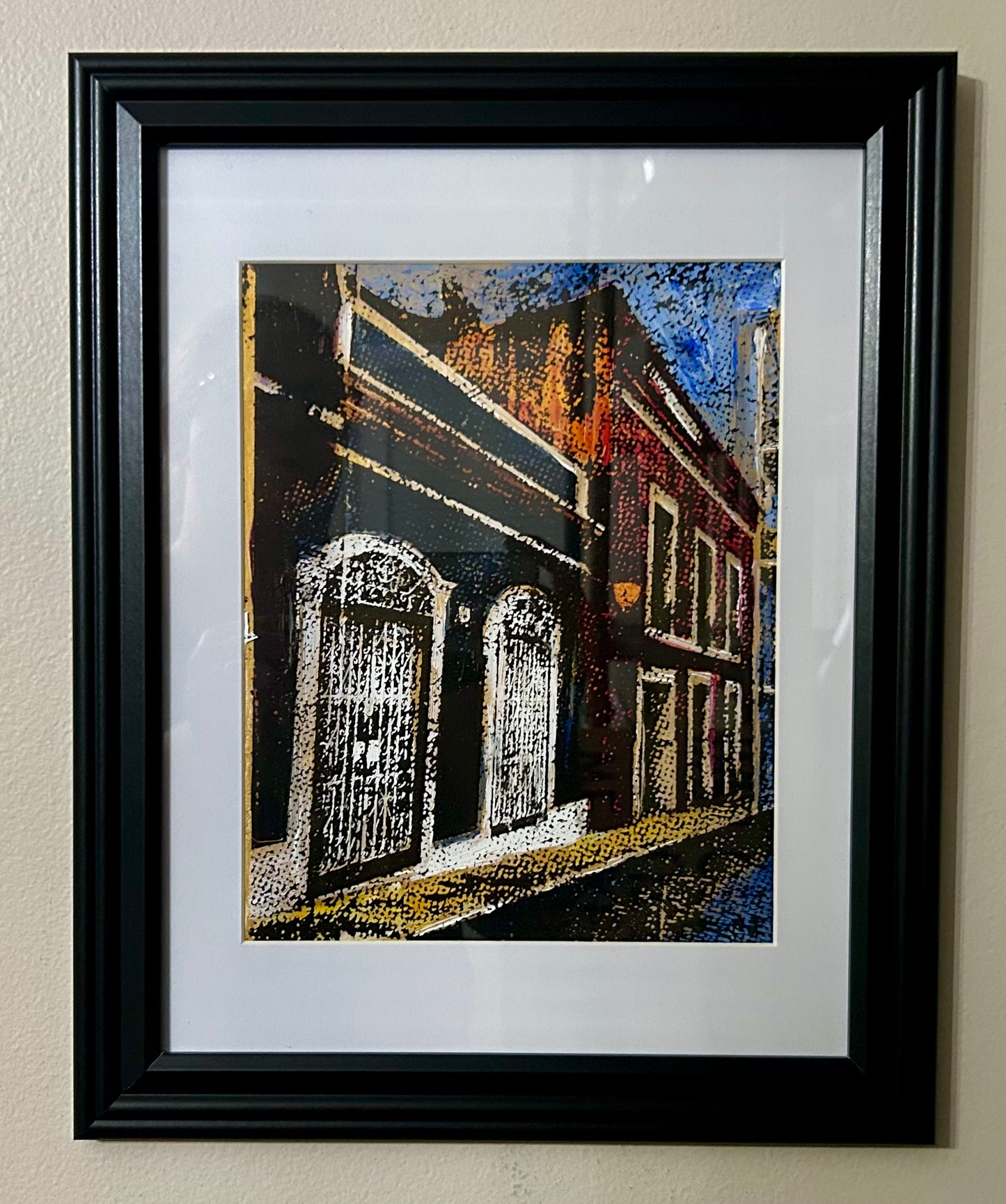 Local Shops, Old San Juan 8x10 Original Framed Gelli Print