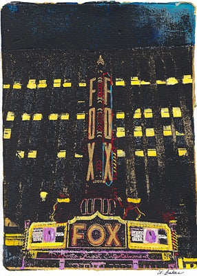 Fox Theater, Detroit 5x7 Gelli Print