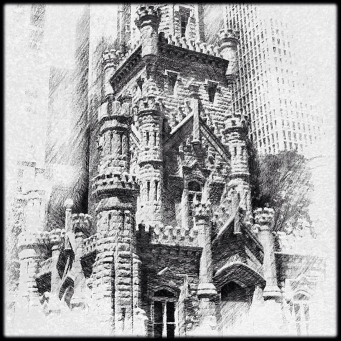 12x12 The Old Water Tower in Black and White - Chicago IL