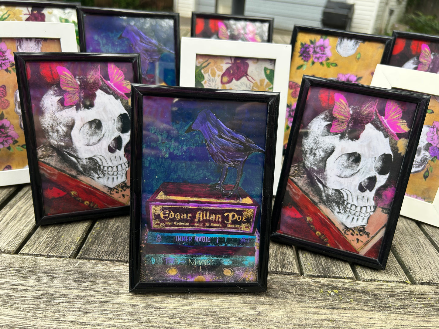 Assorted 4x6 and 5x7 framed spooky prints