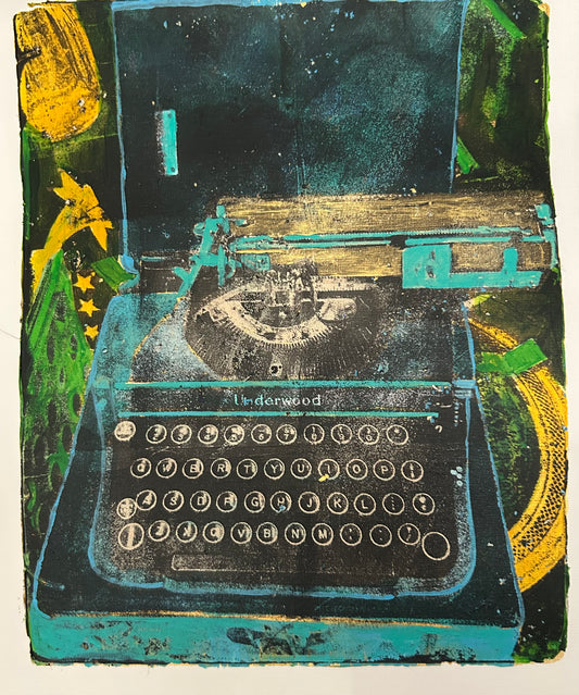 Vintage Typewriter 8x10 Gelli Print