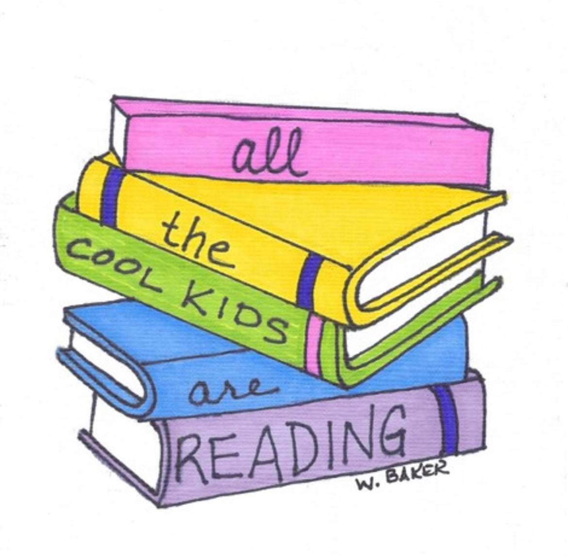 All the Cool Kids are Reading 5x5 Illustration Print