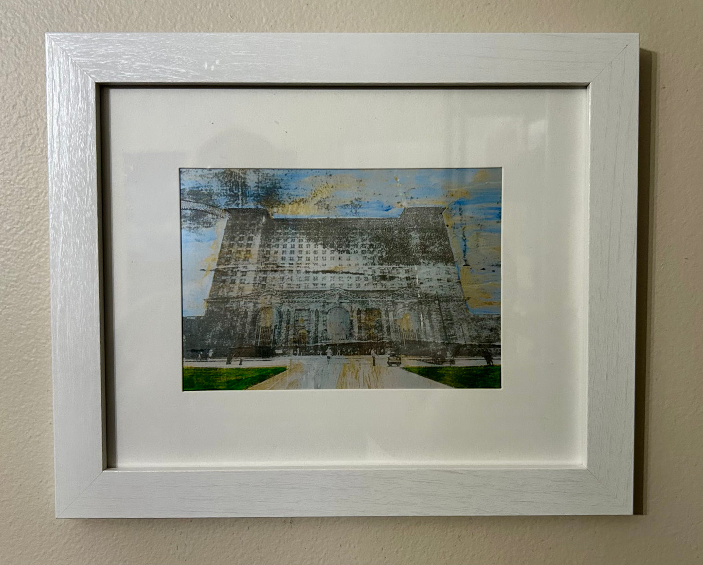Michigan Central Station, Detroit MI - 5x7 Framed Gelli Print (not original)
