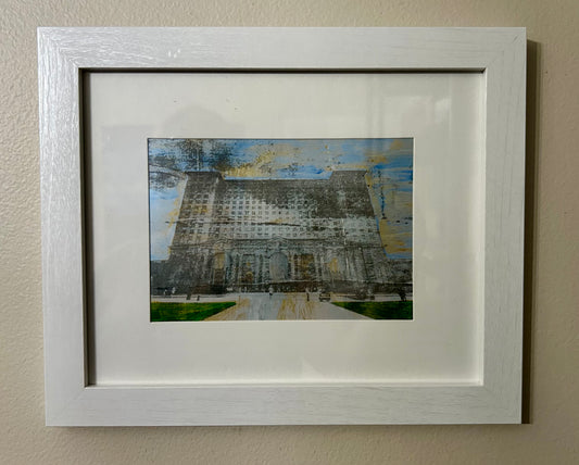 Michigan Central Station, Detroit MI - 5x7 Framed Gelli Print (not original)