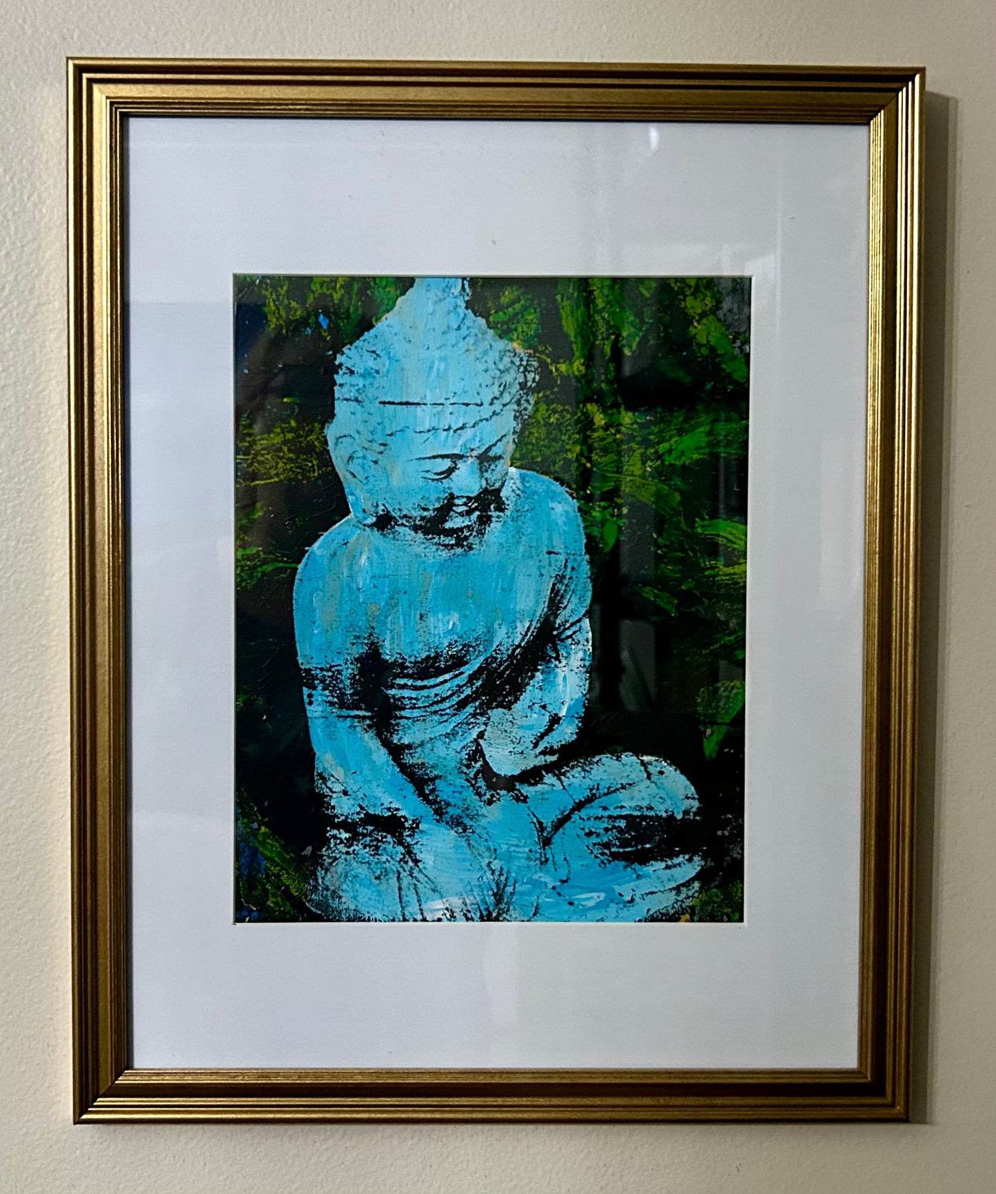 Buddha in Blue 8x10 Original Framed Gelli Print