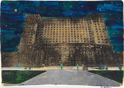 Michigan Central at Night 5x7 Gelli Print