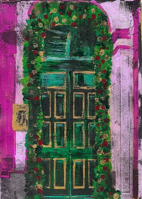 Christmas Door, Edinburgh 8x10 Gelli Print