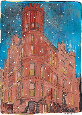 GAR Grand Army of the Republic Building, Detroit 5x7 Gelli Print
