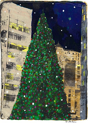 Christmas Tree Lighting, Detroit 5x7 Gelli Print