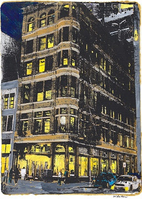 Kay Wright Building, Detroit 5x7 Gelli Print