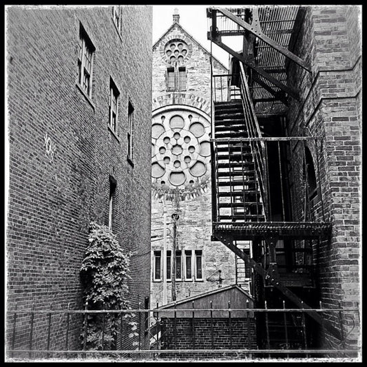 12x12 Black and White Buildings with Rose Window - Boston, MA